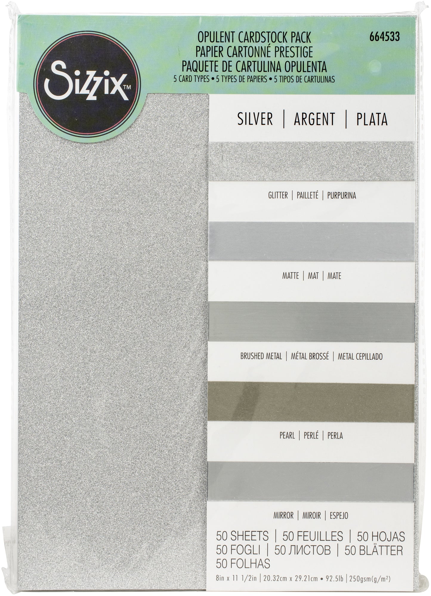 Sizzix Surfacez Opulent Cardstock Pack 8"X11.5" 50/Pkg-Silver