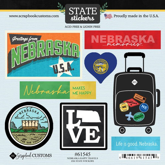 Nebraska Happy Travels 6 x 6 Sticker