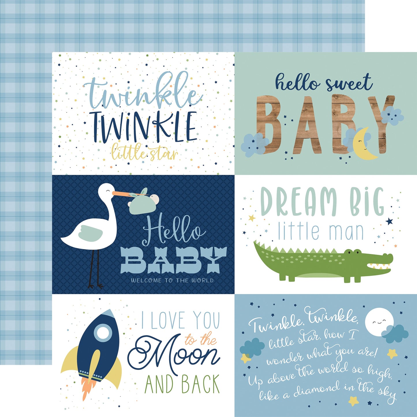 Baby Boy Double-Sided Cardstock 12"X12"-Newborn Plaid