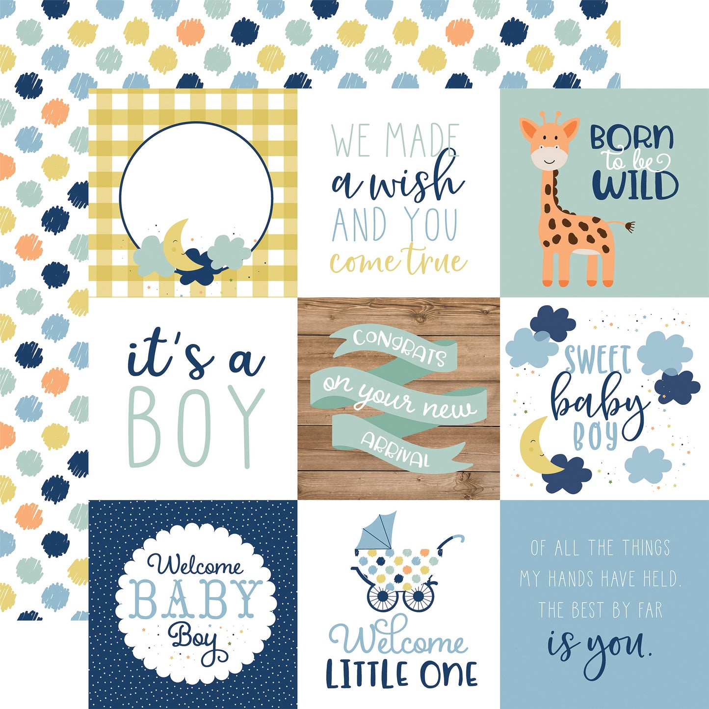 Baby Boy Double-Sided Cardstock 12"X12"-Newborn Plaid