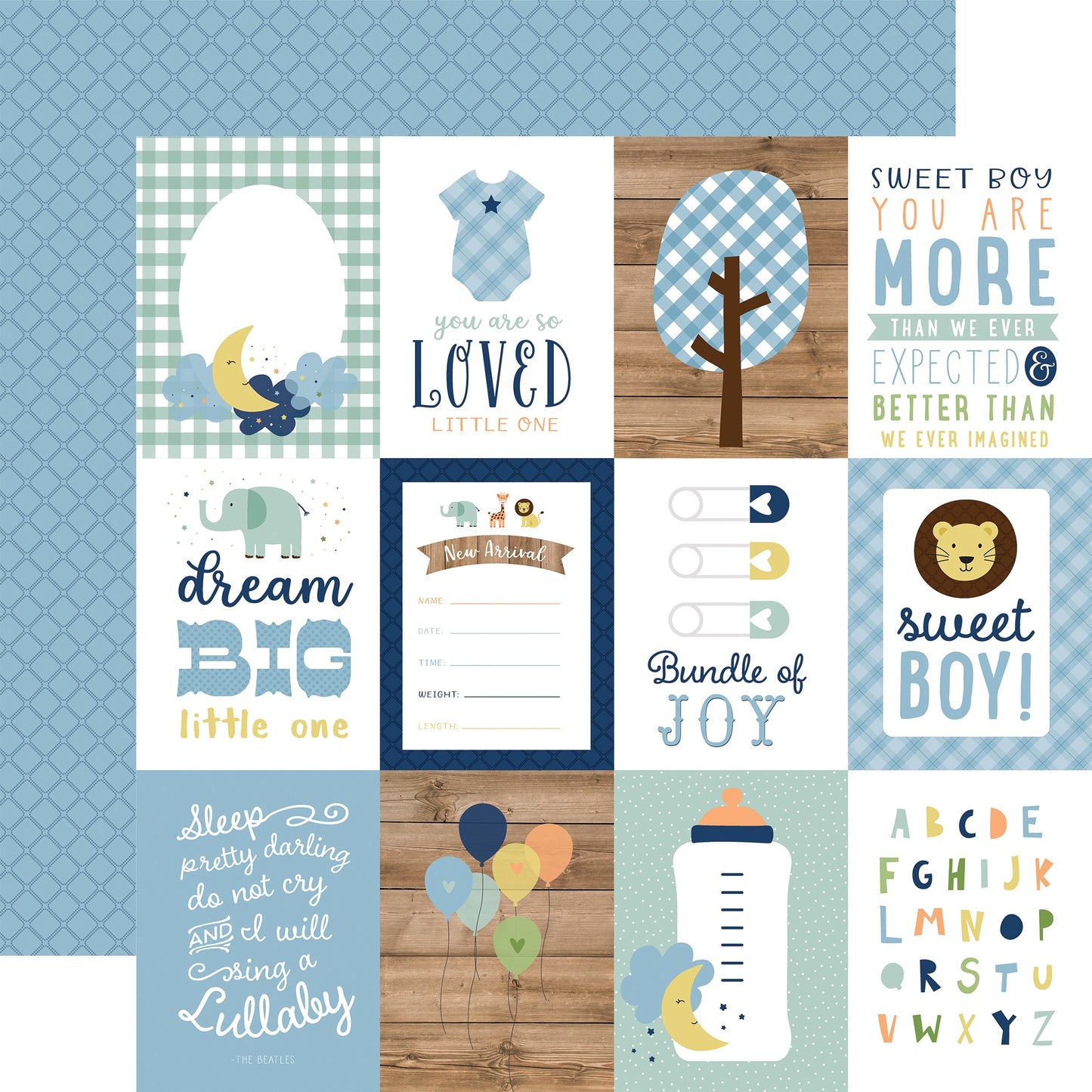 Baby Boy Double-Sided Cardstock 12"X12"-Newborn Plaid