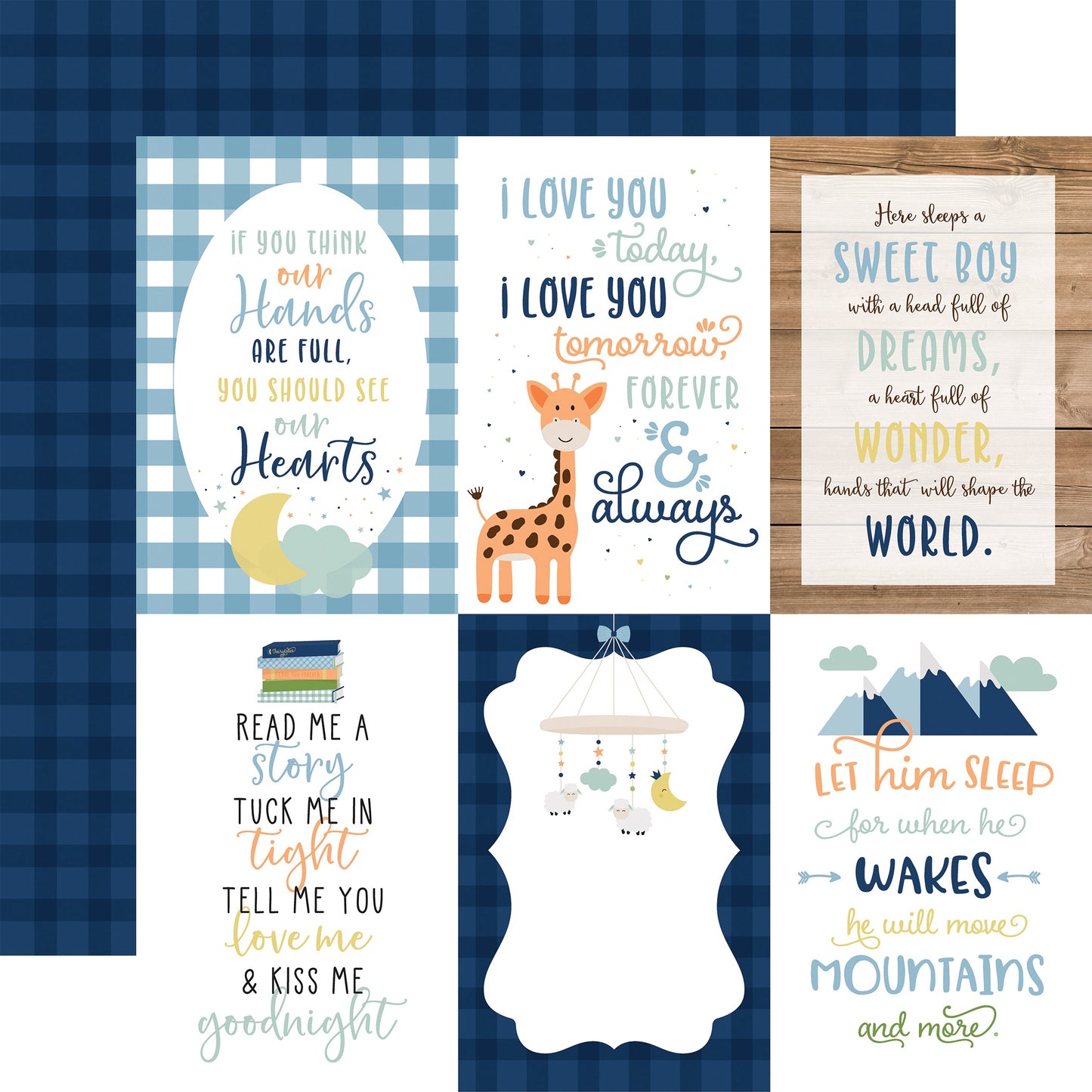 Baby Boy Double-Sided Cardstock 12"X12"-Newborn Plaid