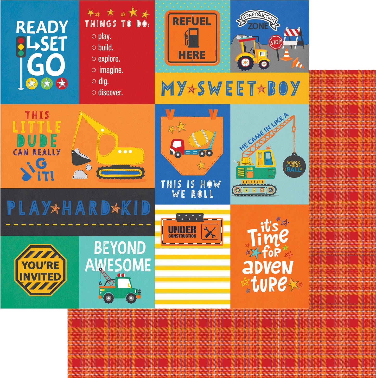 Little Builder Double-Sided Cardstock 12"X12"-All Boy