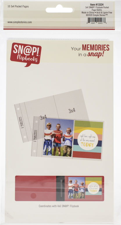 Simple Stories Sn@p! Pocket Pages For 4"X6" Flipbooks 10/Pkg-(2) 3"X4" Pockets