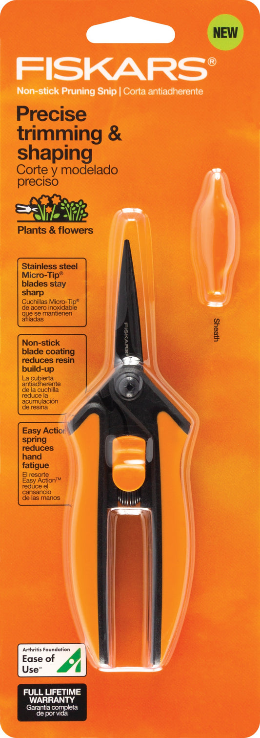 Fiskars Non-Stick Micro-Tip Pruning Snips-Black/Orange