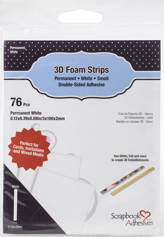 Scrapbook Adhesives 3D Foam Strips 76/Pkg-White, 0.12"X3.93"X0.08"