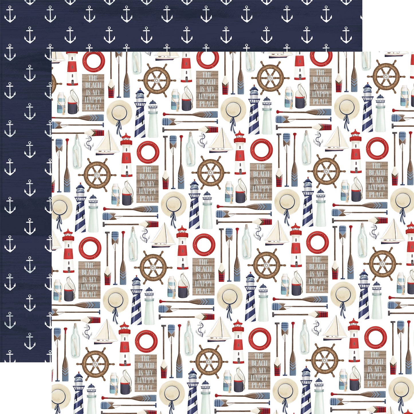 By The Sea Double-Sided Cardstock 12"X12"-Nautical Plaid