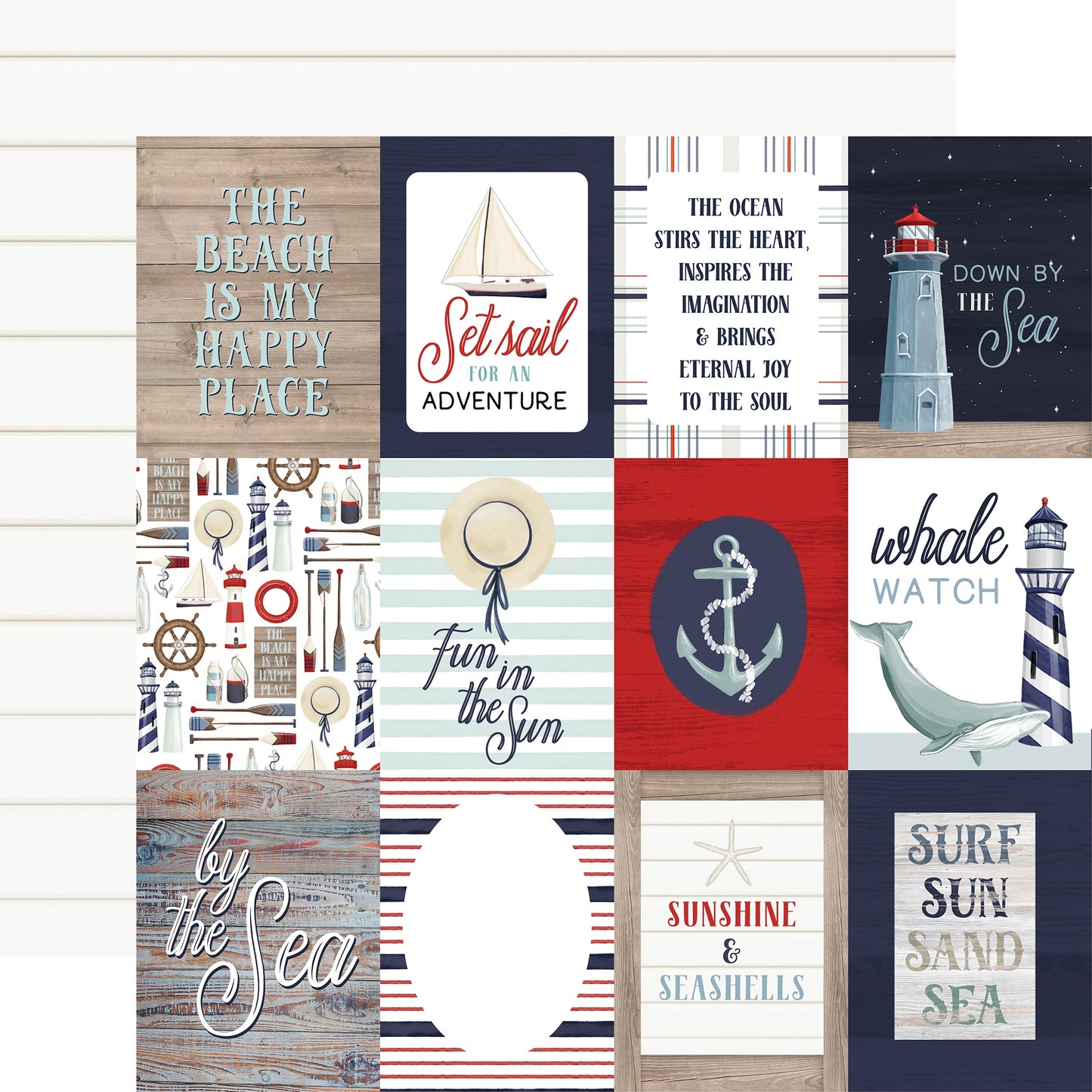 By The Sea Double-Sided Cardstock 12"X12"-Nautical Plaid