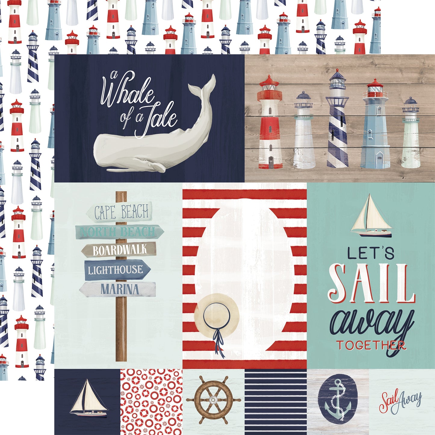 By The Sea Double-Sided Cardstock 12"X12"-Nautical Plaid