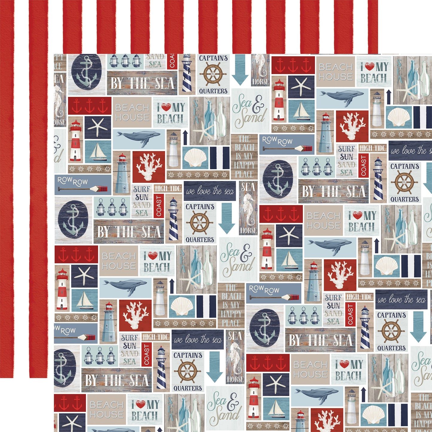 By The Sea Double-Sided Cardstock 12"X12"-Nautical Plaid