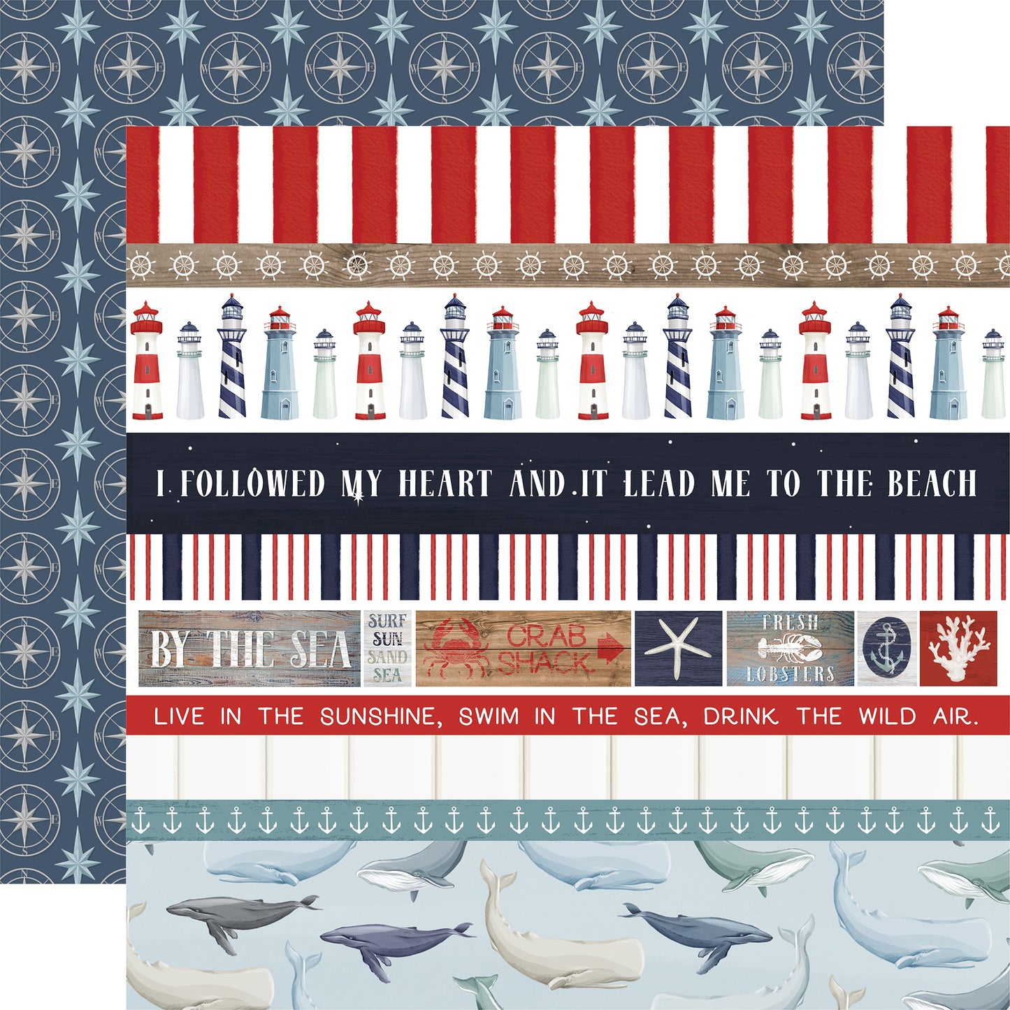 By The Sea Double-Sided Cardstock 12"X12"-Nautical Plaid