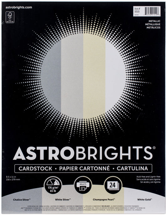 Neenah Metallic Cardstock 8.5"X11" 24/Pkg-Astrobrights, 4 Colors/6 Each