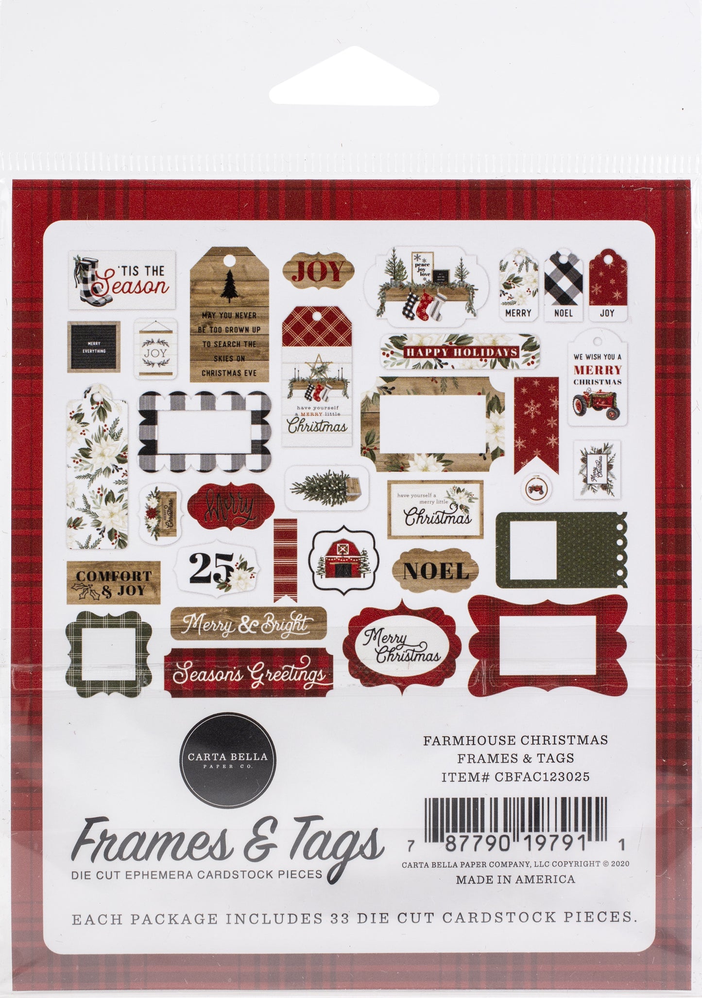 Carta Bella Cardstock Ephemera 33/Pkg-Frames & Tags, Farmhouse Christmas