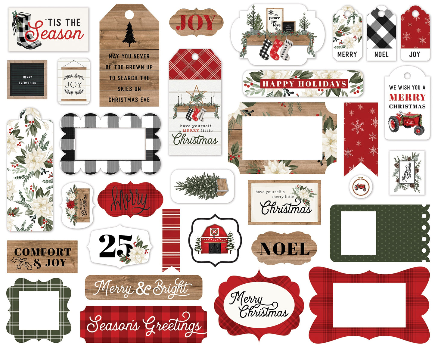 Carta Bella Cardstock Ephemera 33/Pkg-Frames & Tags, Farmhouse Christmas