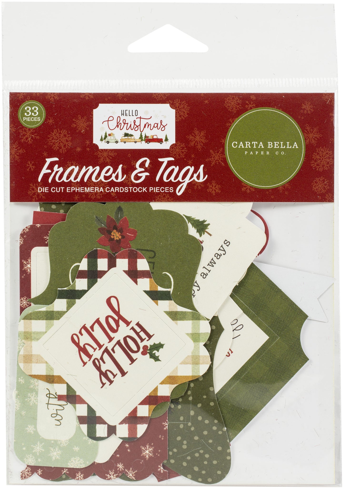 Carta Bella Cardstock Ephemera 33/Pkg-Frames & Tags, Hello Christmas