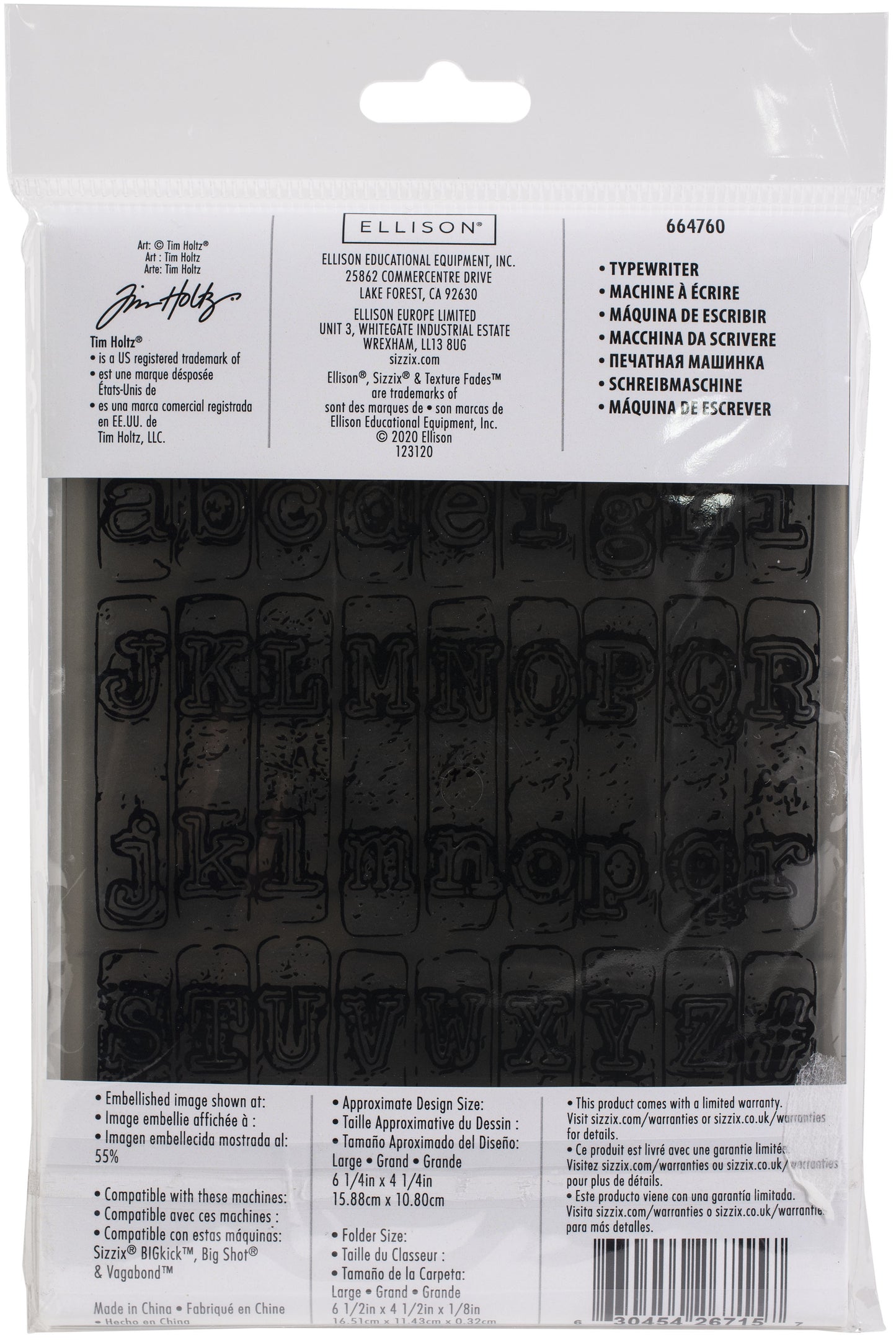 Sizzix 3D Texture Fades Embossing Folder By Tim Holtz-Typewriter
