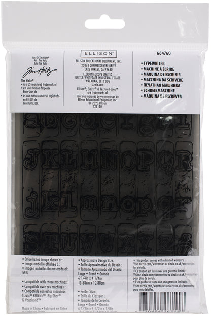 Sizzix 3D Texture Fades Embossing Folder By Tim Holtz-Typewriter