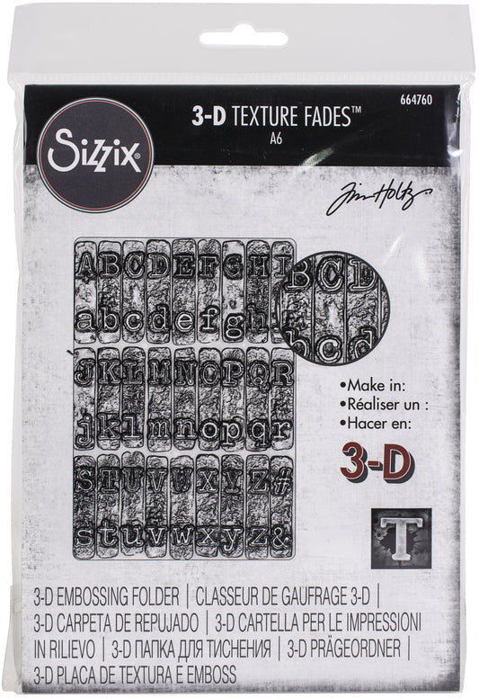 Sizzix 3D Texture Fades Embossing Folder By Tim Holtz-Typewriter