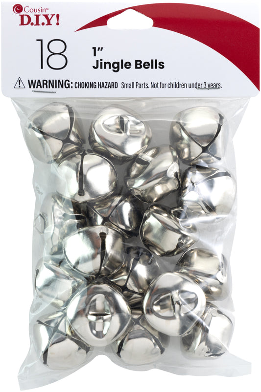 CousinDIY Jingle Bells 1" 18/Pkg-Silver