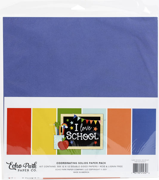 Echo Park Double-Sided Solid Cardstock 12"X12" 6/Pkg-I Love School, 6 Colors