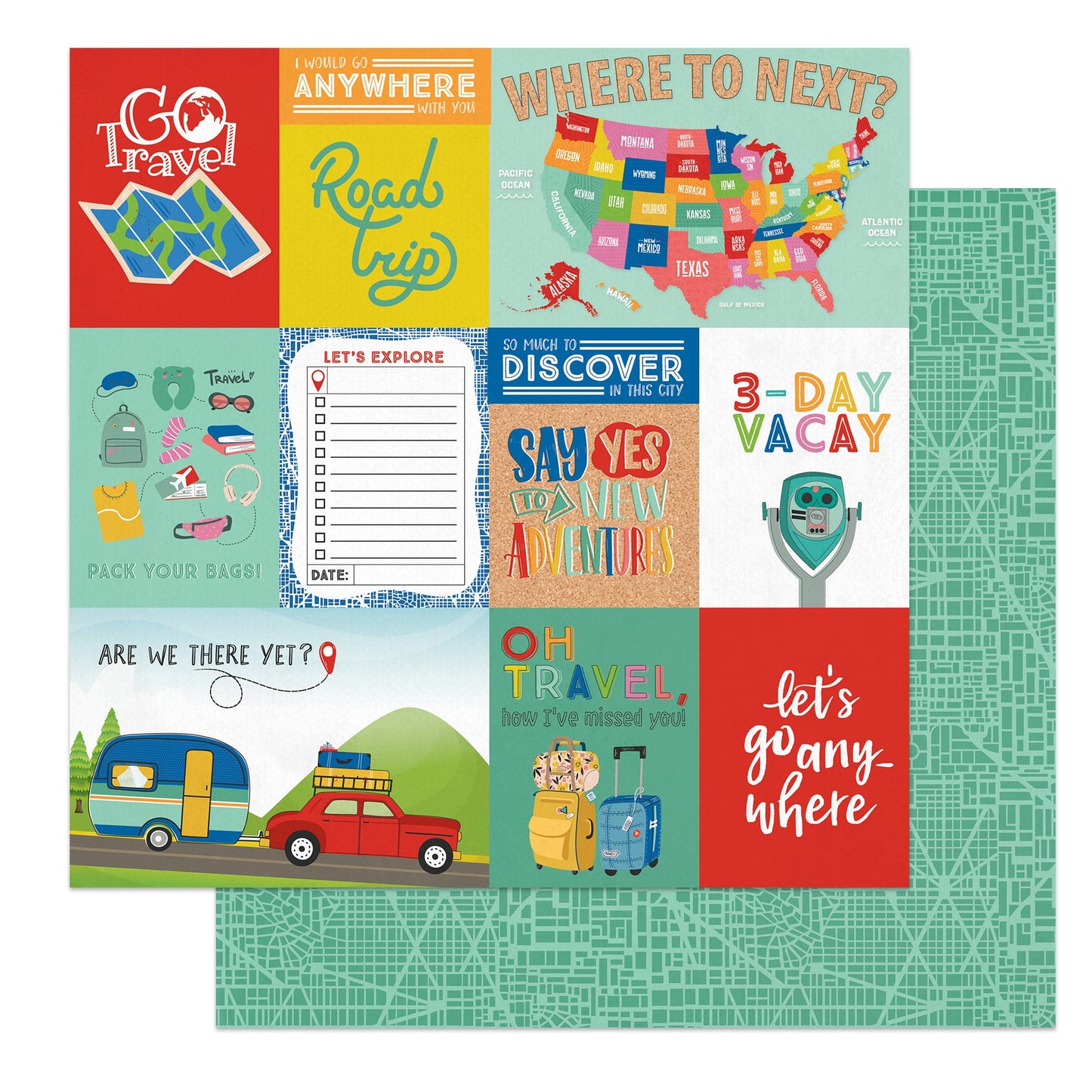 Time To Travel Double-Sided Cardstock 12"X12"-Let's Go