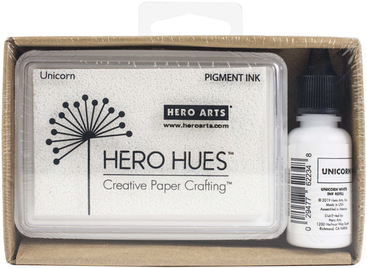 Hero Arts Pigment Ink Pad + Reinker Bundle-Unicorn White