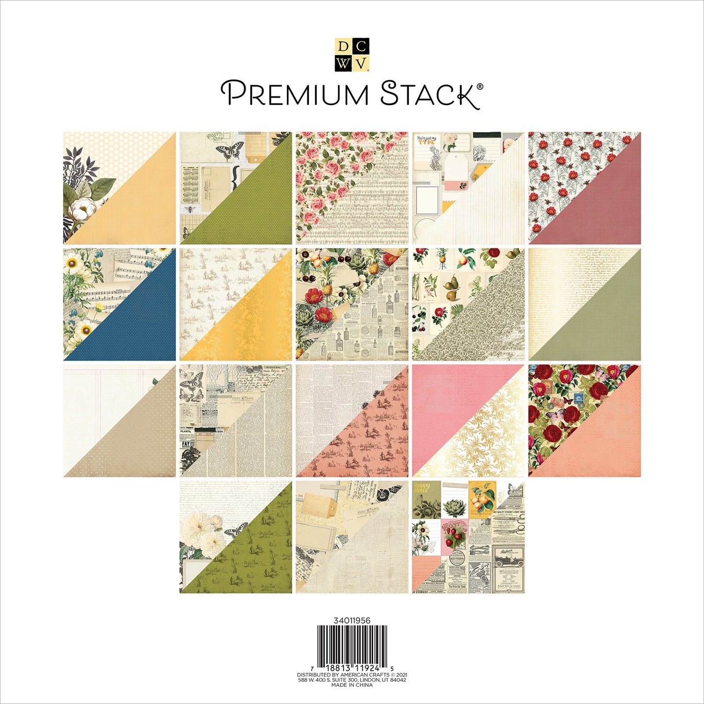 DCWV Double-Sided Cardstock Stack 12"X12" 36/Pkg-Vintage, W/Gold Foil