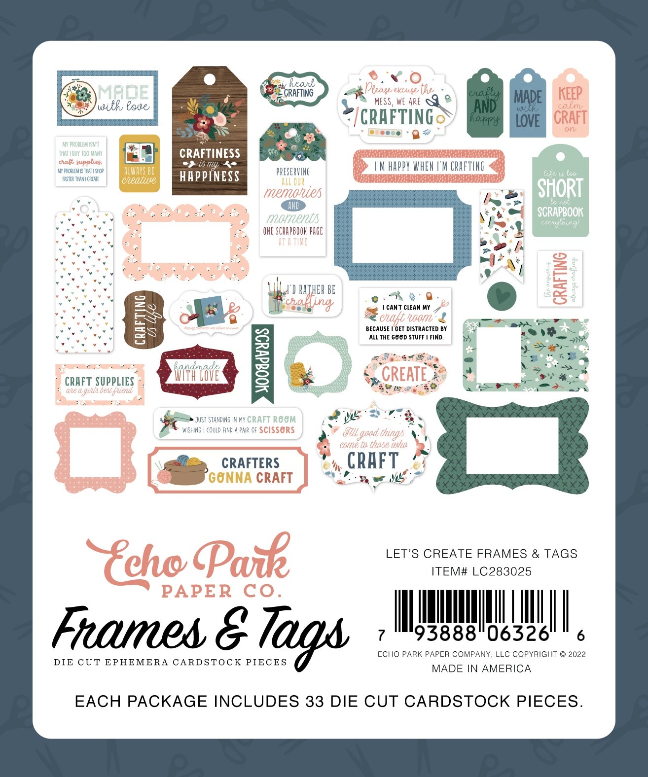 Echo Park Cardstock Ephemera 33/Pkg-Frames & Tags, Let's Create