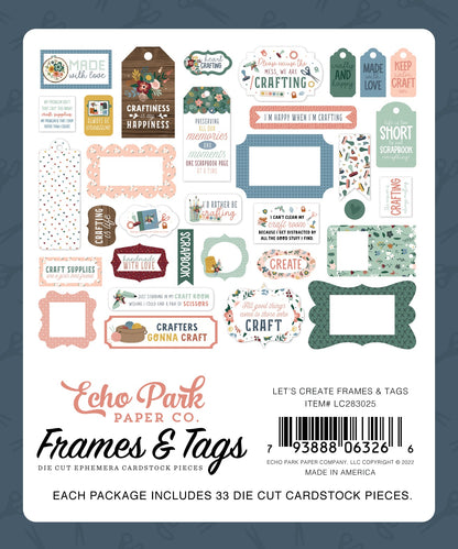 Echo Park Cardstock Ephemera 33/Pkg-Frames & Tags, Let's Create