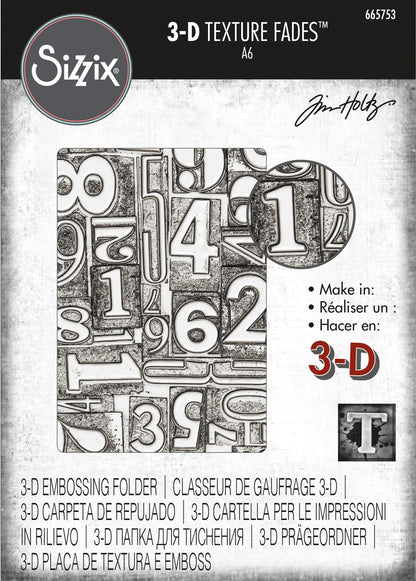 Sizzix 3D Texture Fades Embossing Folder By Tim Holtz-Numbered
