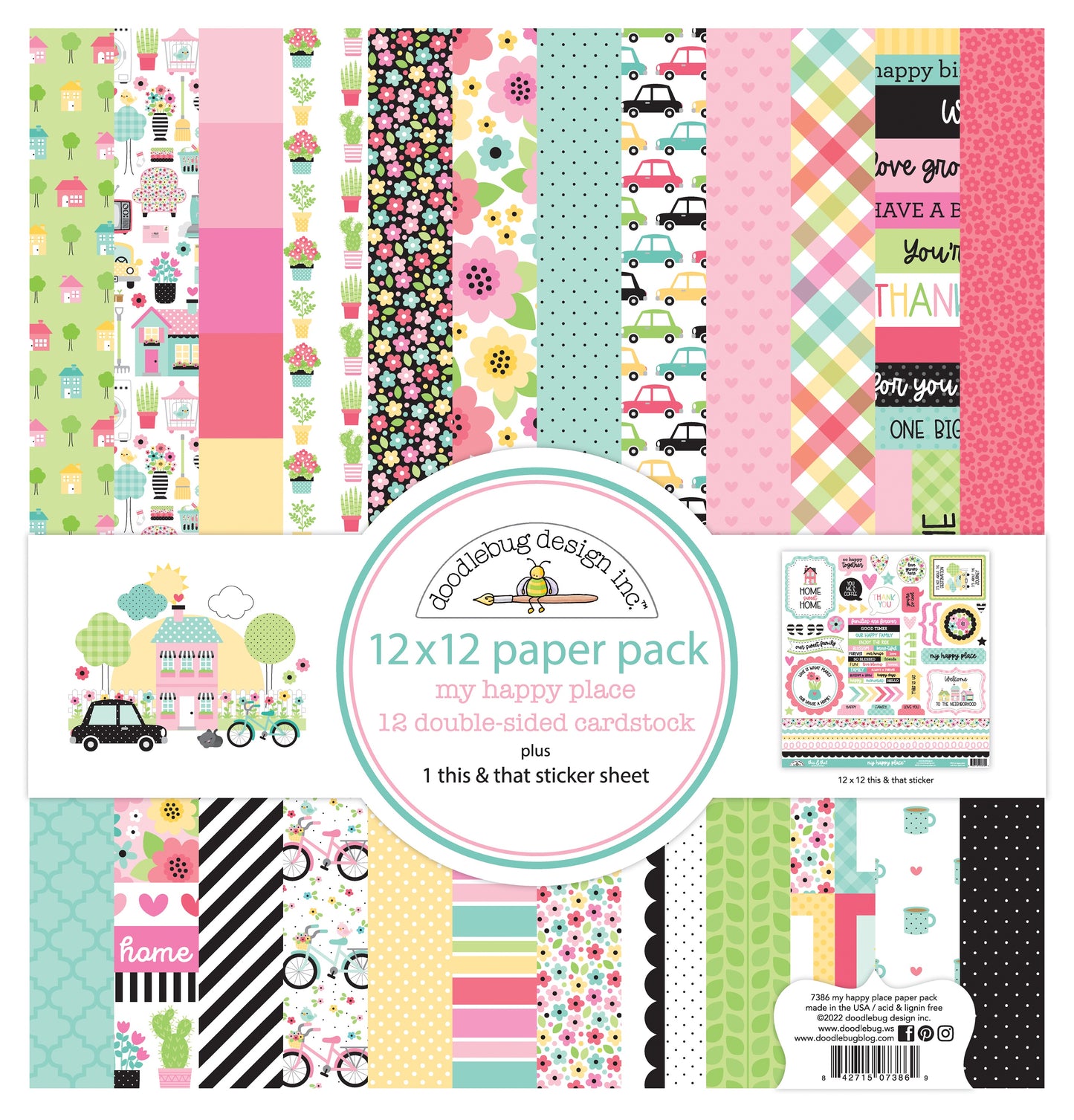 Doodlebug Double-Sided Paper Pack 12"X12" 12/Pkg-My Happy Place