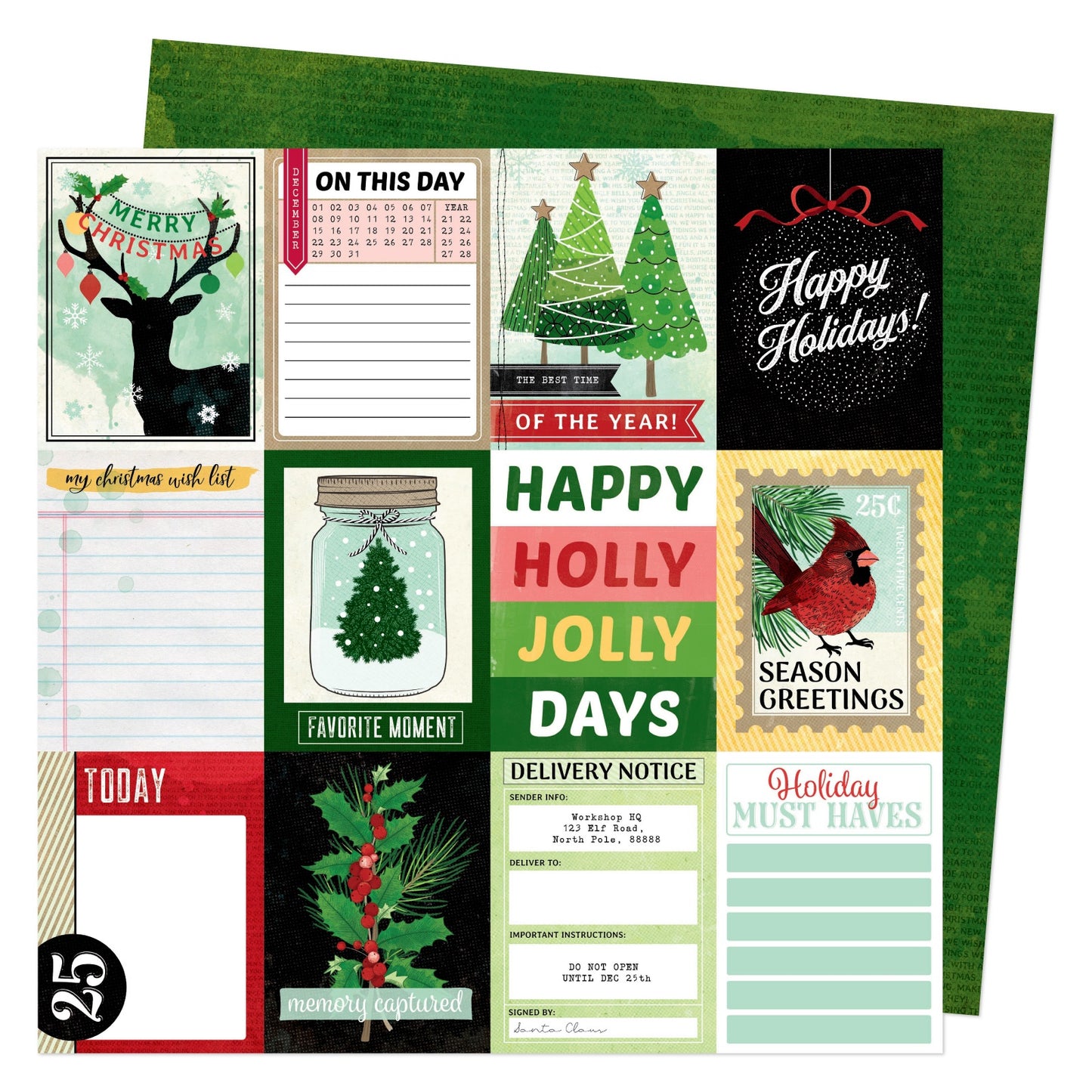 Vicki Boutin Evergreen & Holly Dble-Sided Cardstock 12"X12"-Select Style