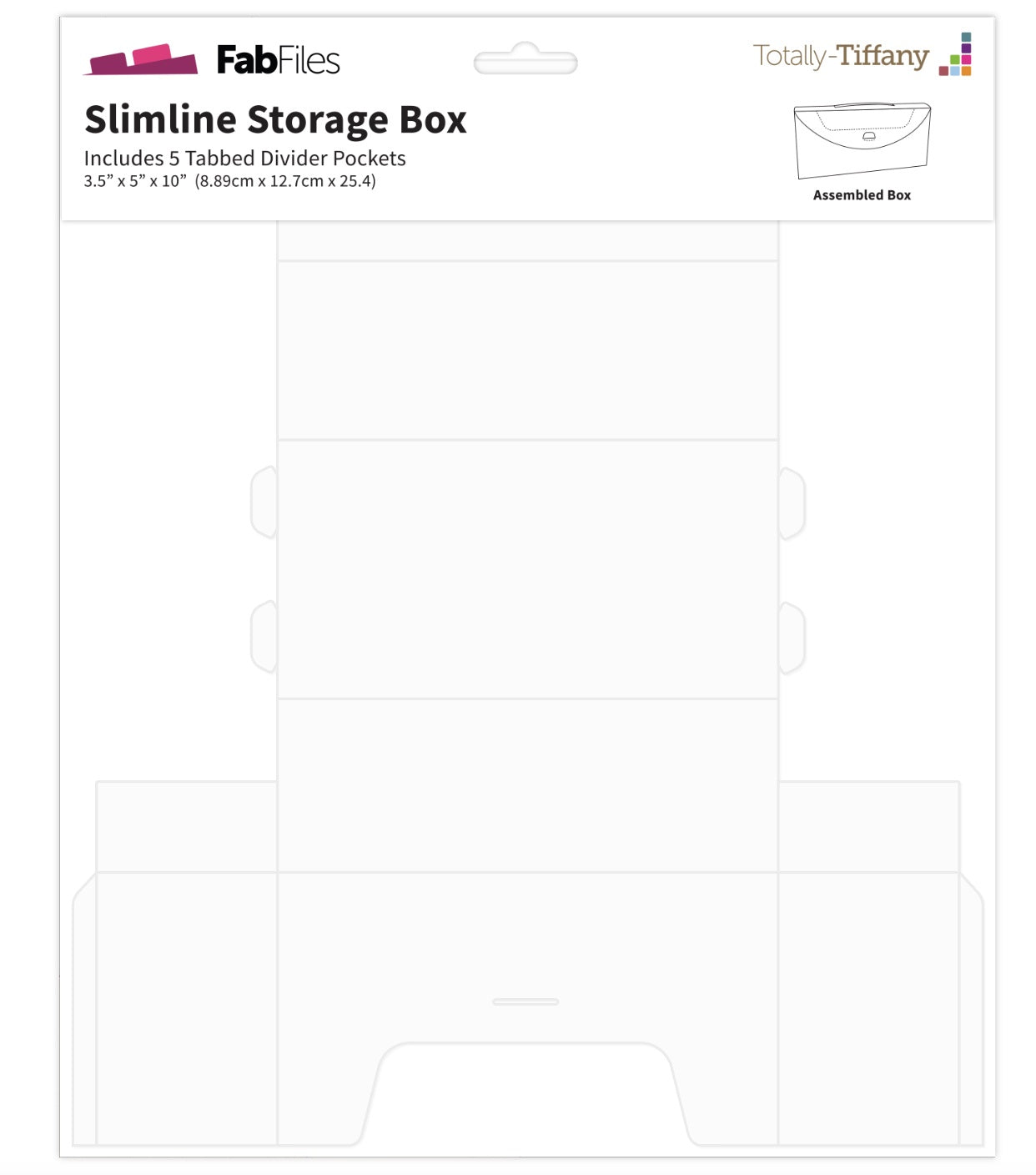 Totally-Tiffany Fab File Slimline Storage Box-3.5"X5"X10" W/5 Tabbed Dividers