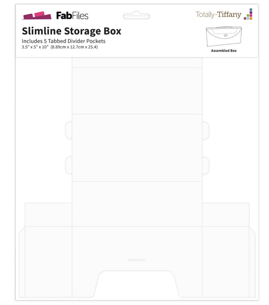 Totally-Tiffany Fab File Slimline Storage Box-3.5"X5"X10" W/5 Tabbed Dividers