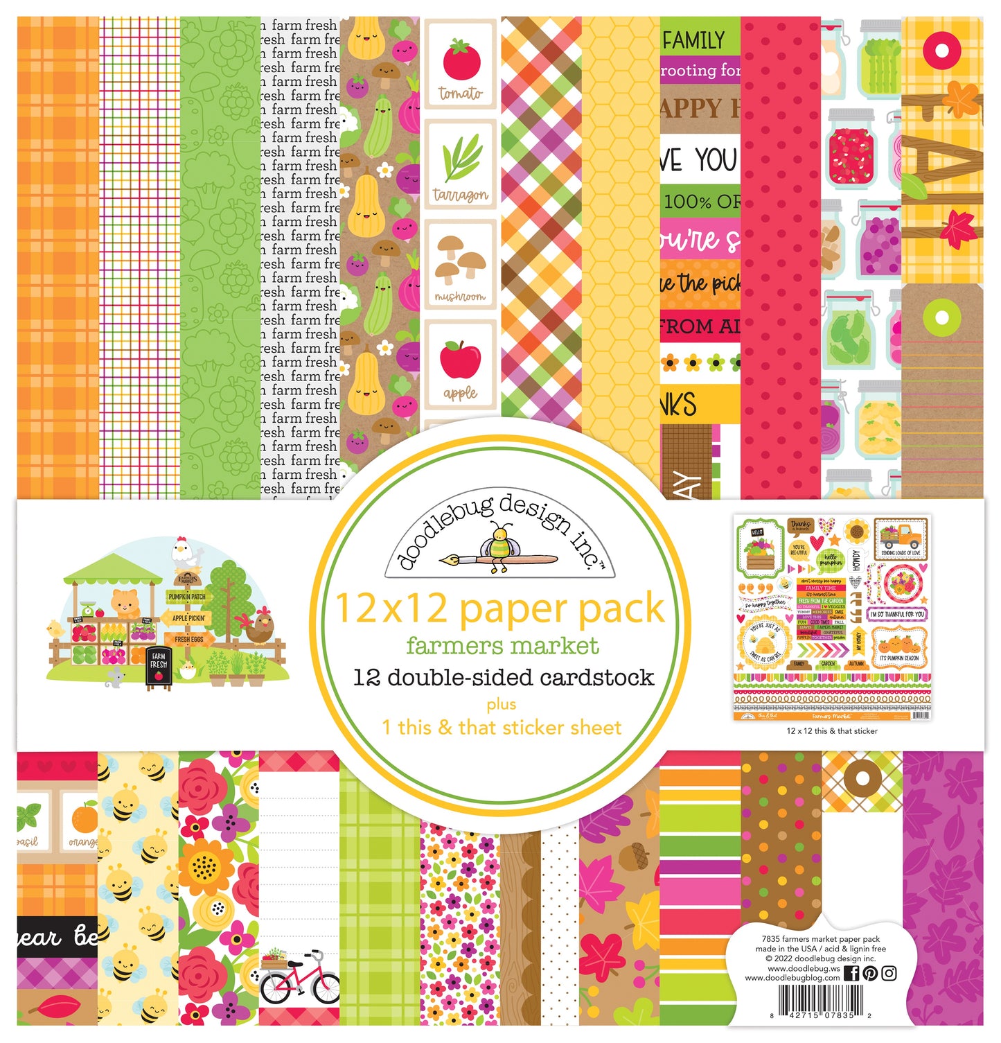 Doodlebug Double-Sided Paper Pack 12"X12" 12/Pkg-Farmers Market