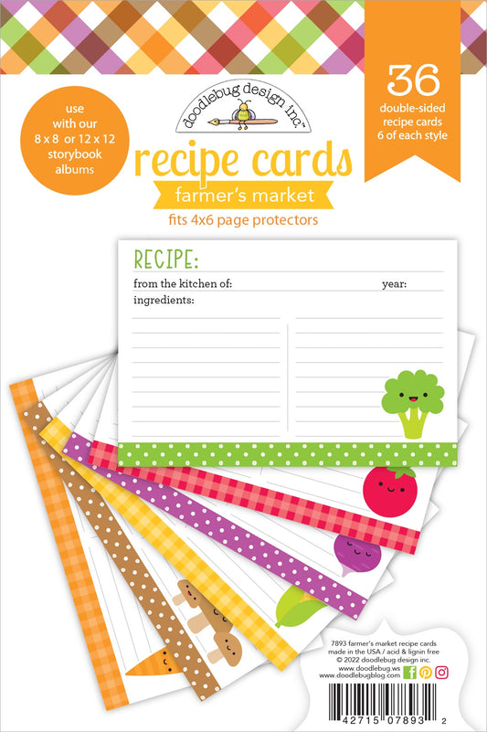 Doodlebug Double-Sided Recipe Cards Pad 36/Pkg-Farmers Market, 6 Designs/6 Each