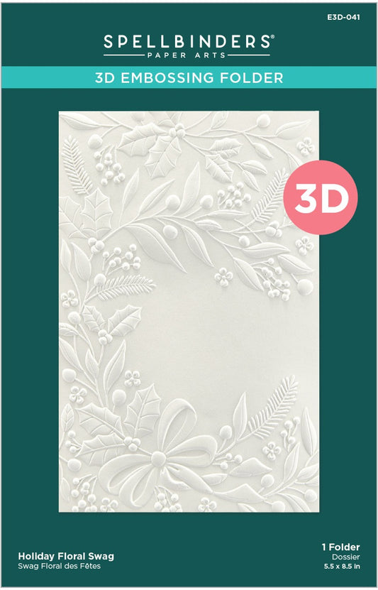 Spellbinders 3D Embossing Folder 5.5"x8.5"-Holiday Floral Swag