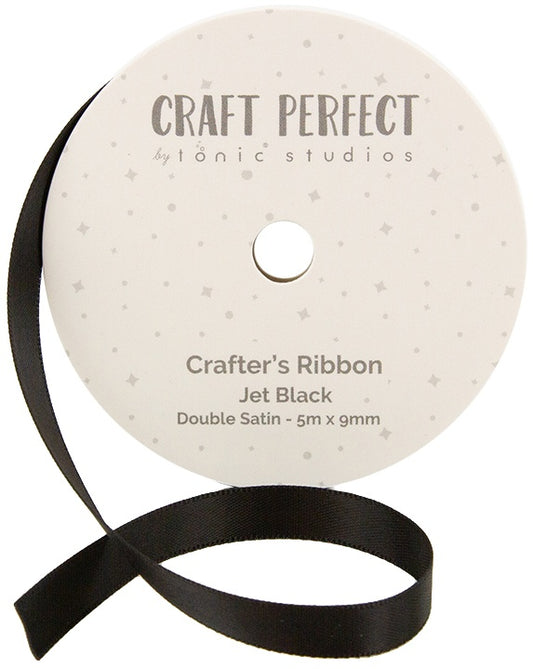 Craft Perfect Double Face Satin Ribbon 9mmX5m-Jet Black