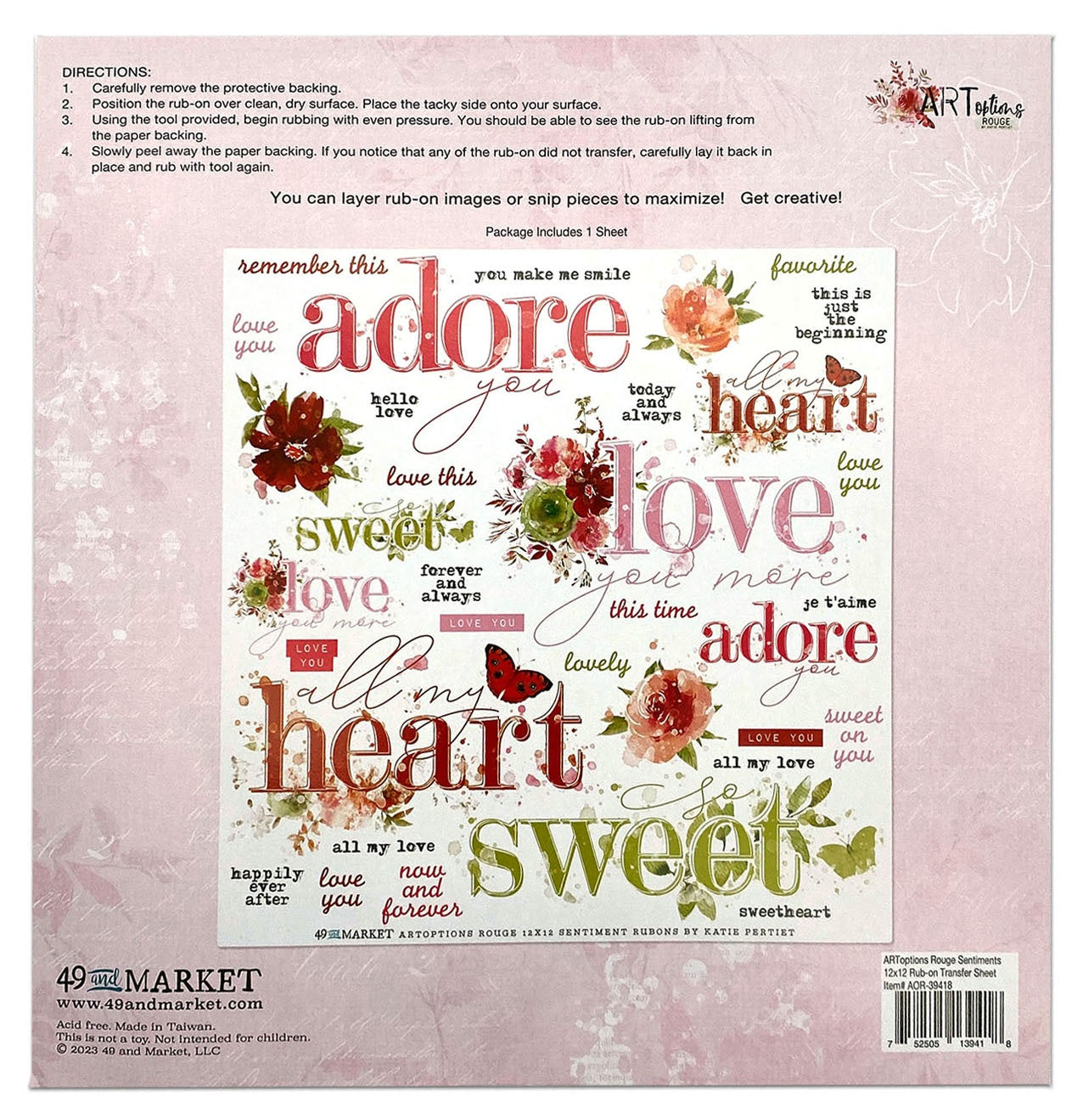 ARToptions Rouge Rub-Ons 12"X12" 1/Sheet-Sentiments