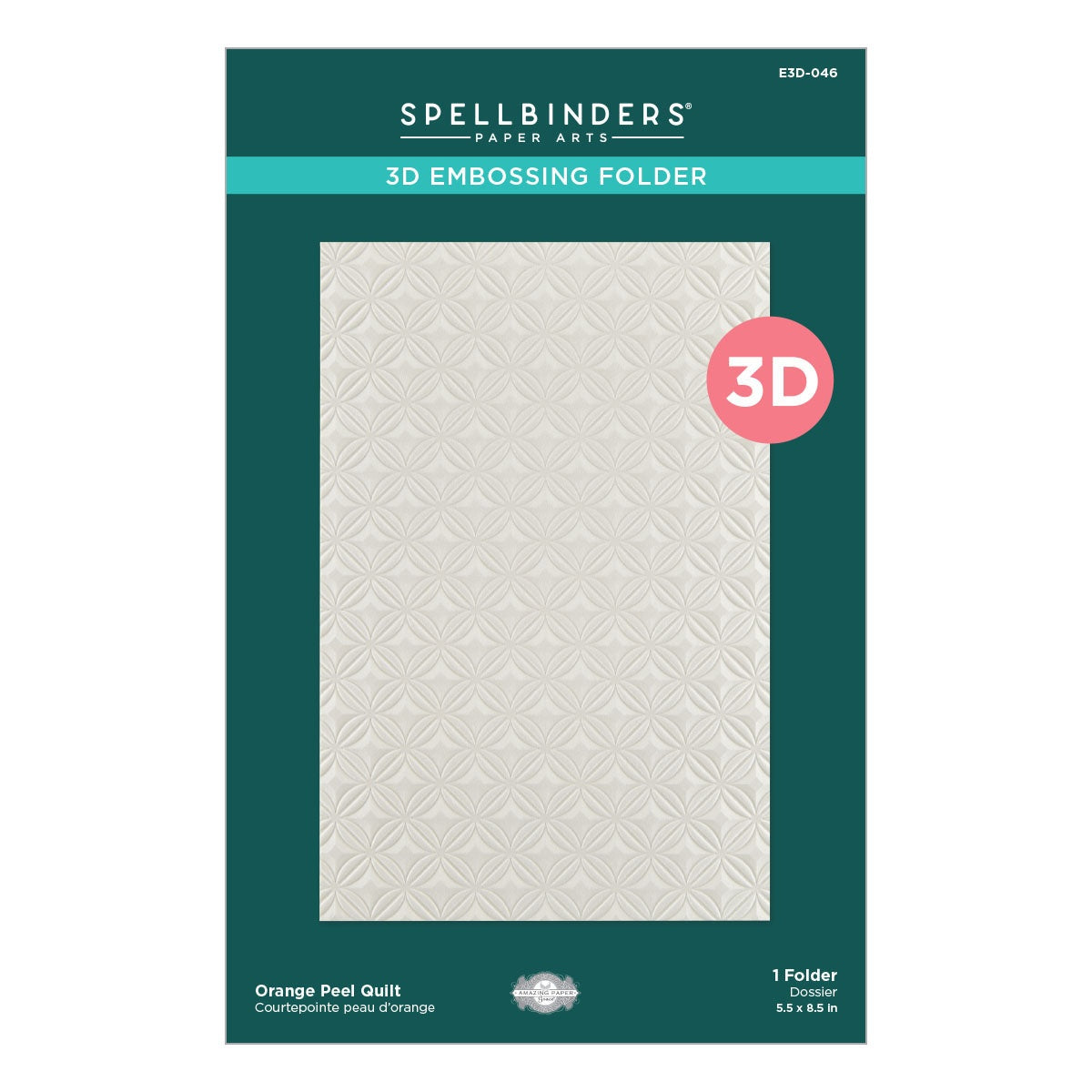 Spellbinders 3D Embossing Folder By Becca Feeken-Orange Peel Quilt