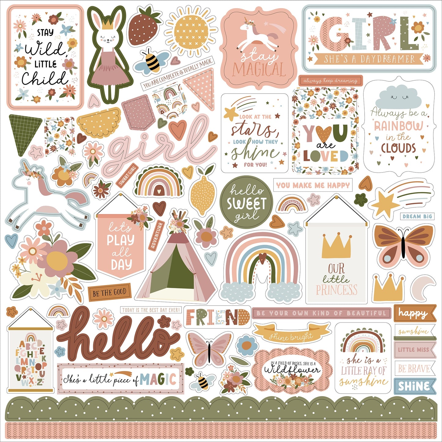 Dream Big Little Girl Cardstock Stickers 12"X12"-Elements