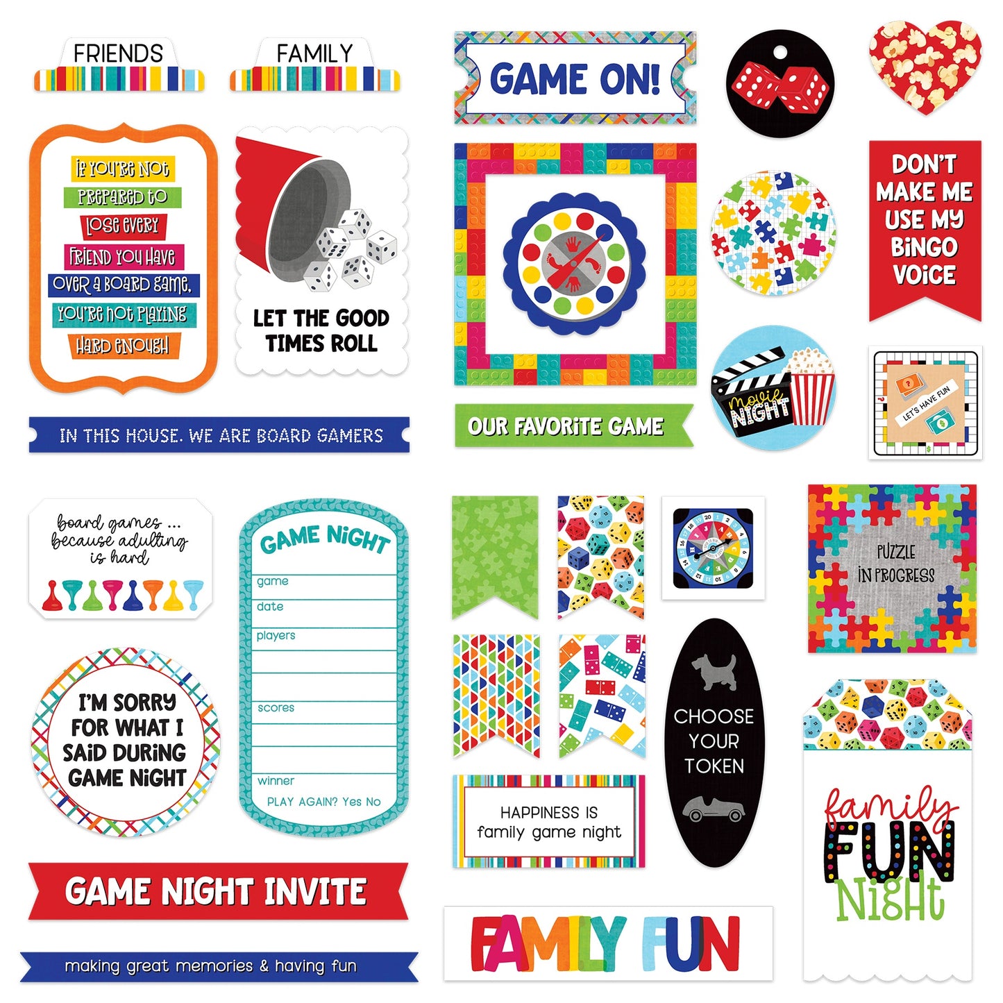 Family Fun Night Ephemera Cardstock Die-Cuts-