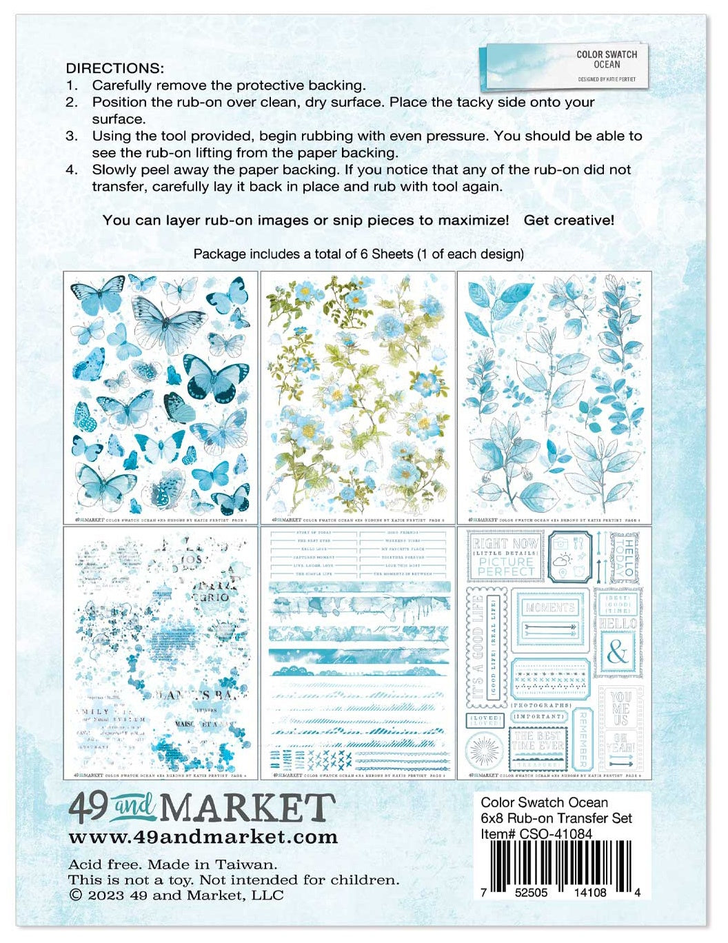 Color Swatch: Ocean Rub-Ons 6"X8" 6/Sheets-