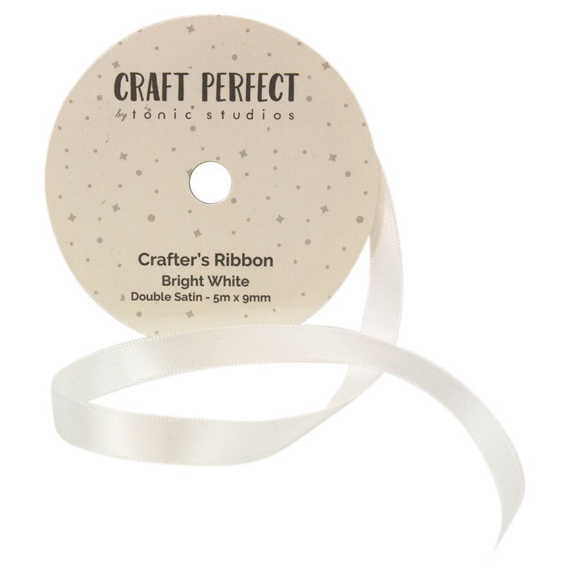 Craft Perfect Double Face Satin Ribbon 9mmX5m-Bright White