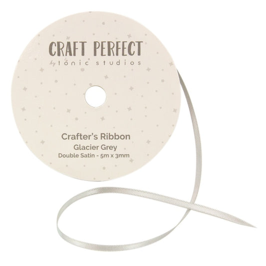 Craft Perfect Double Face Satin Ribbon 3mmX5m-Glacier Grey