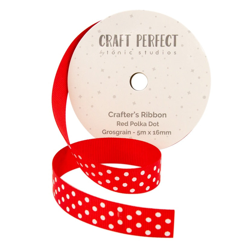 Craft Perfect Dotted Grosgrain Ribbon 16mmX5m-Red Polka Dot