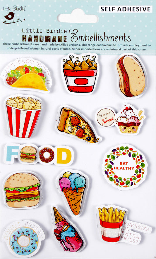 Little Birdie Handmade Embellishments 11/Pkg-Yummy Foods