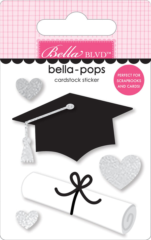 Cap & Gown Bella-Pops 3D Stickers-Grad Goals, W/Foil Accents