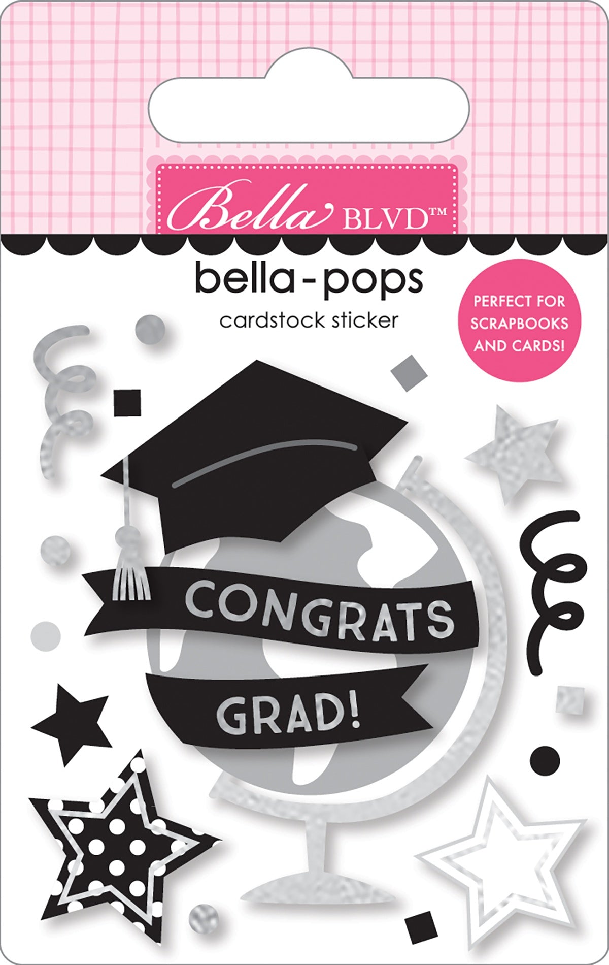 Cap & Gown Bella-Pops 3D Stickers-Congrats Grad, W/Foil Accents