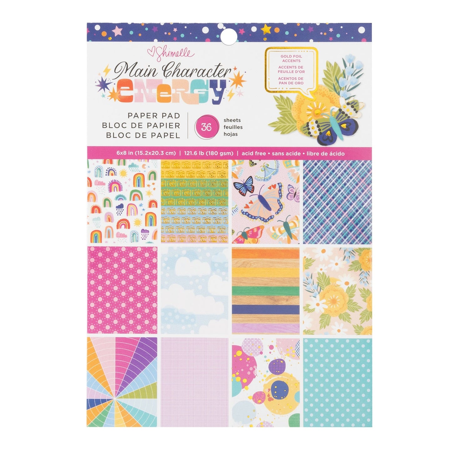 Shimelle Paper Pad 6"X8" 36/Pkg-Main Character Energy - Gold Foil